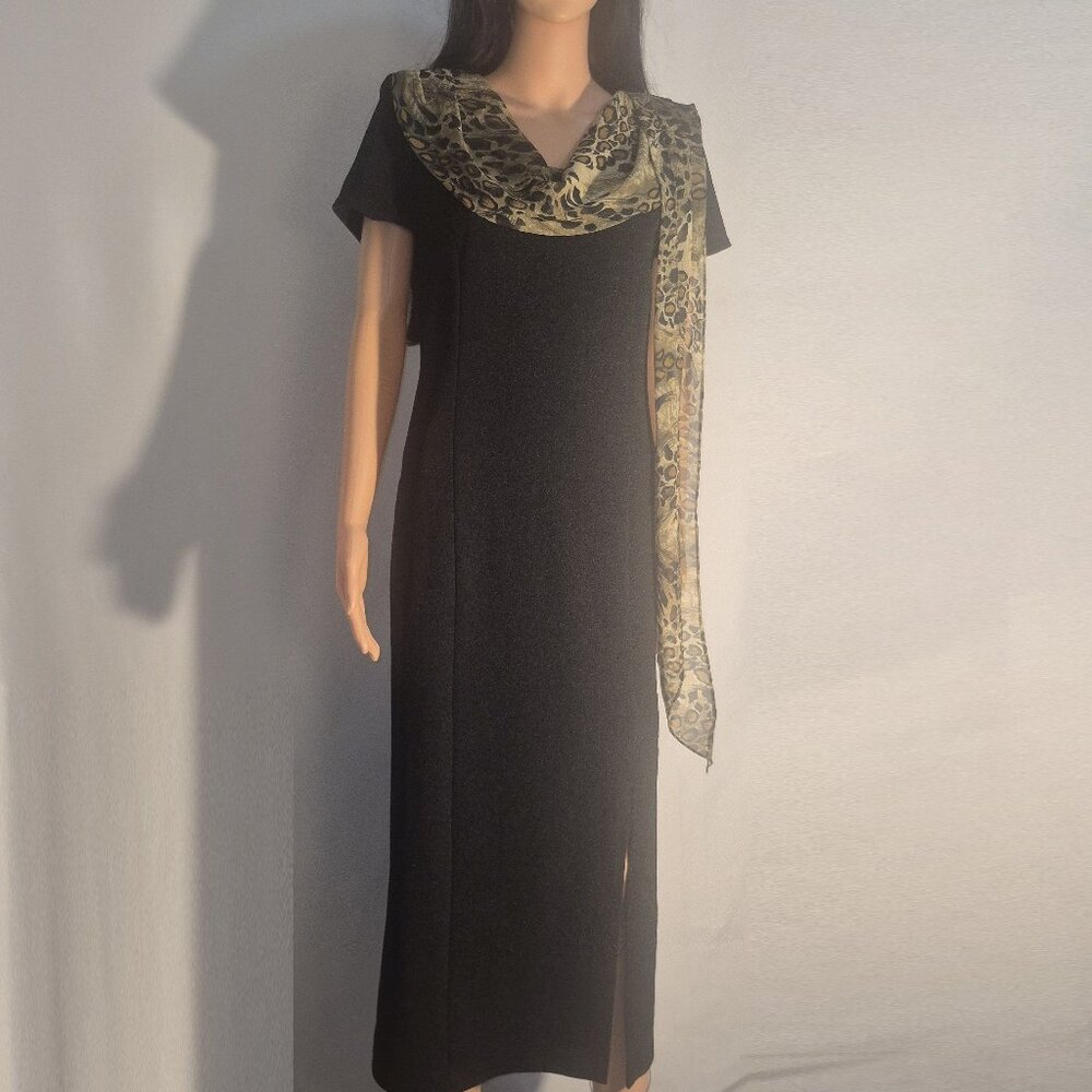 MISS DORBY'S maxi dress with leopard design scarf, black in size 10